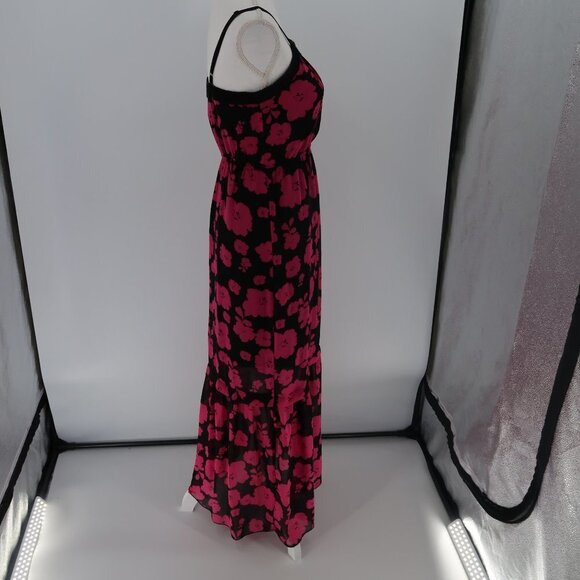 Kensie Pink Black Floral Maxi Dress Button Front XS - Picture 8 of 11